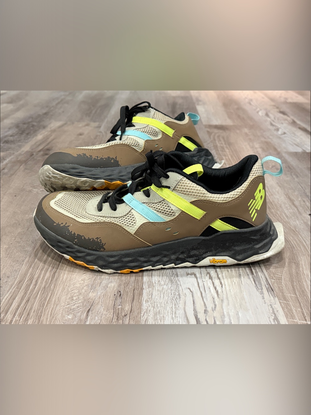 New Balance Fresh Foam All Terrain - Brown, Tan, Neon Yellow & Light Blue - 11.5